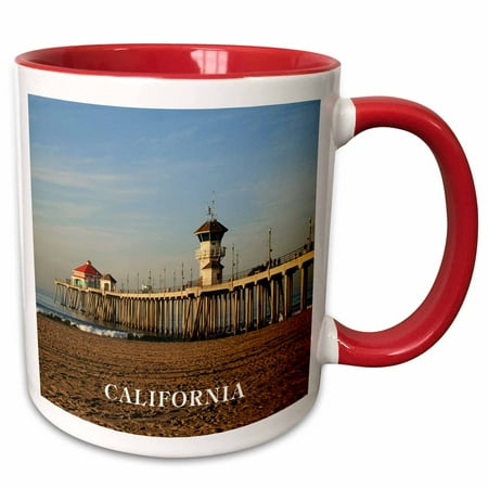 3dRose Pier At Huntington Beach California - Two Tone Red Mug,