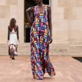 thumbnail image 4 of Women Geometric Grid‑Print Sleeveless Scoop‑Neck A‑Line Maxi Dress, Casual Summer Long Dress, 4 of 9