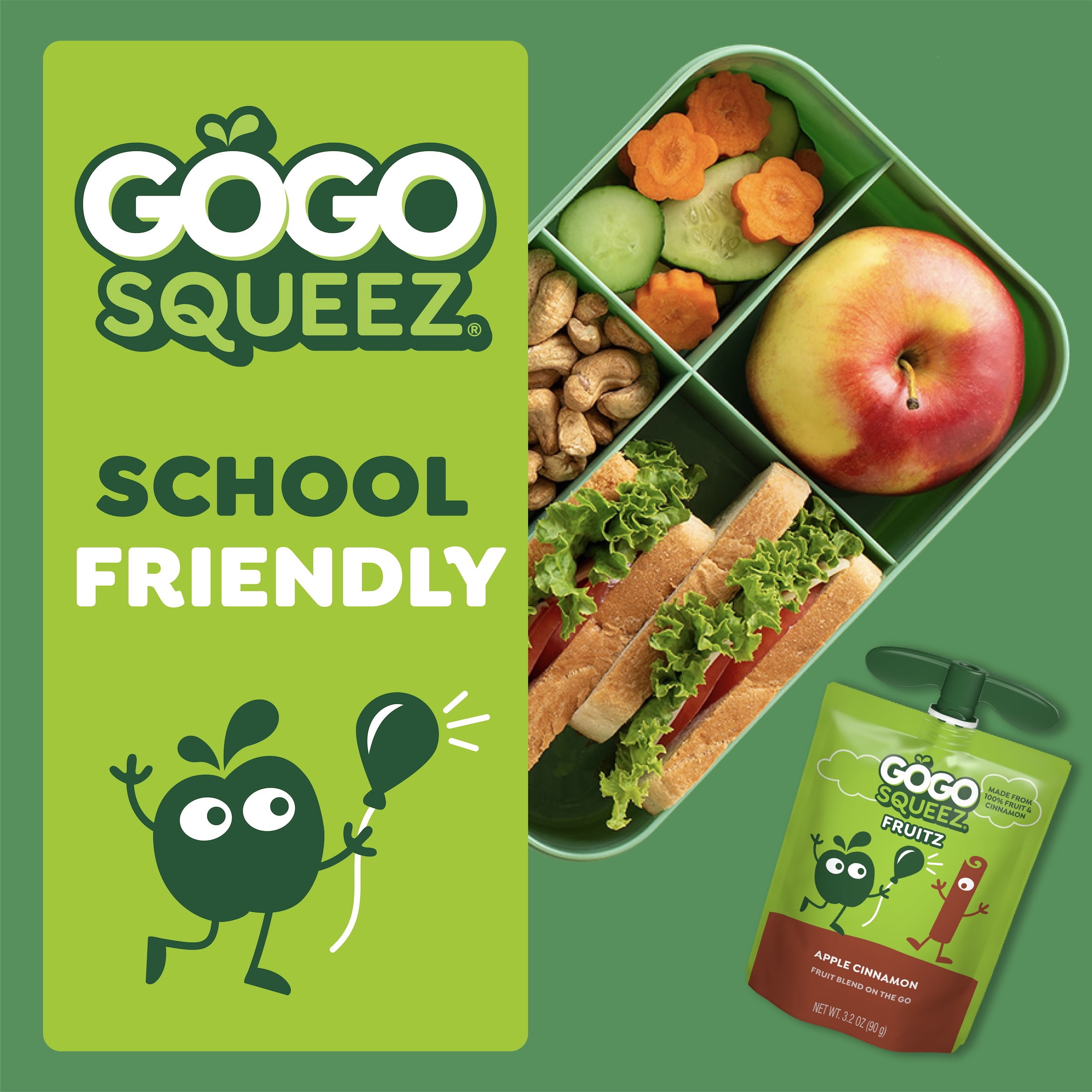 (2 pack) GoGo squeeZ No Sugar Added Apple Cinnamon Applesauce Pouches, 3.2 oz (4 Pack)
