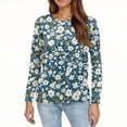 thumbnail image 5 of WTOBBY Women's Loose Fit Casual Floral Print Long Sleeve Hem Slit Round Neck T-shirt Top Fashionable Design Breathable Material Comfort Wear Perfect for Daily Outfit Layering,Blue L, 5 of 5