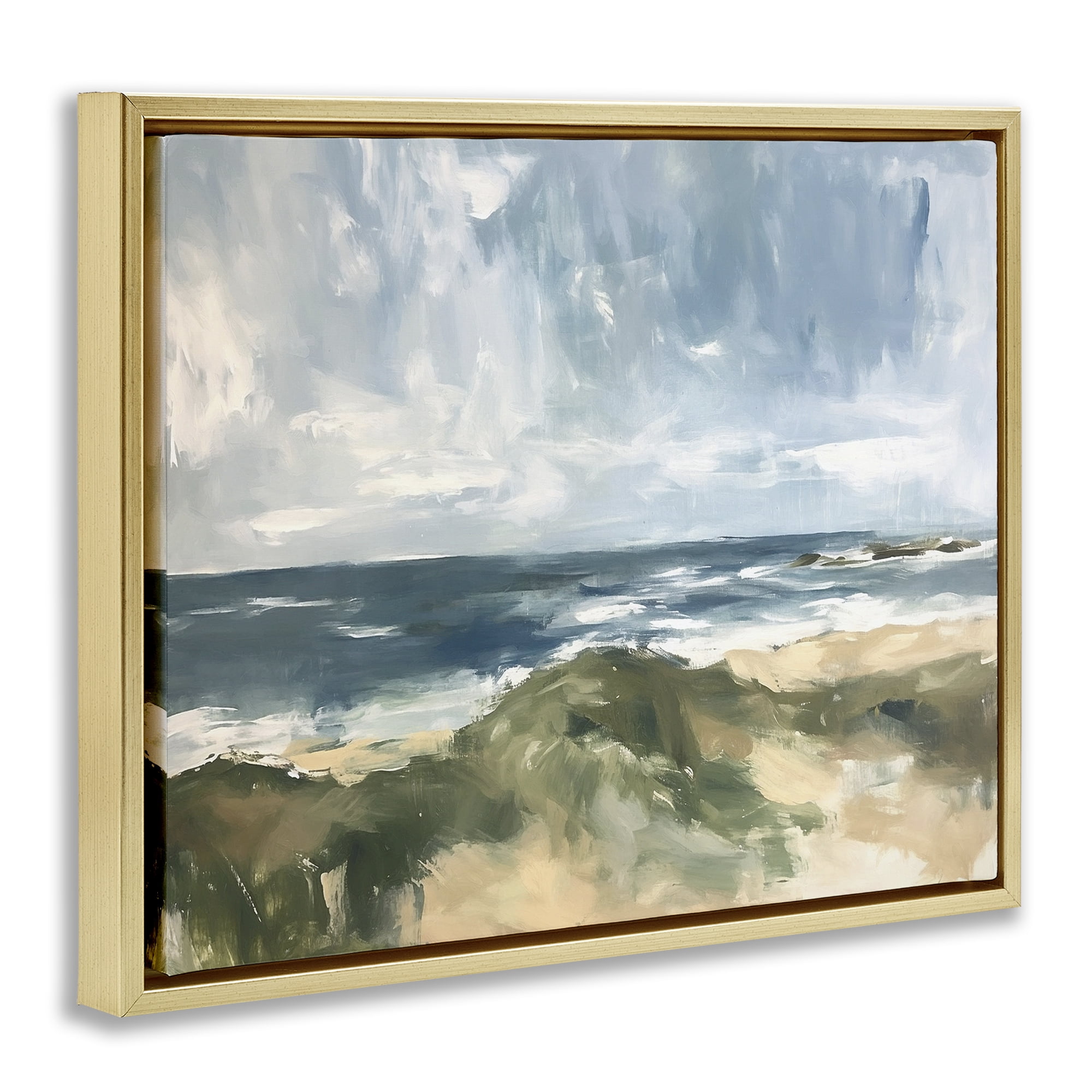 Stupell Industries Coastal Wilderness Scenery Coastal Painting Gold Floater Framed Canvas Art Print Wall Art, 21 x 17