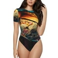 thumbnail image 1 of Bingfone Underwater Treasure Chest Pattern Women's Round Neck Bodysuit, Tight Snap Button Short Sleeve Bodysuit, Suitable for Party, Sports, Daily Wear-X-Large, 1 of 7