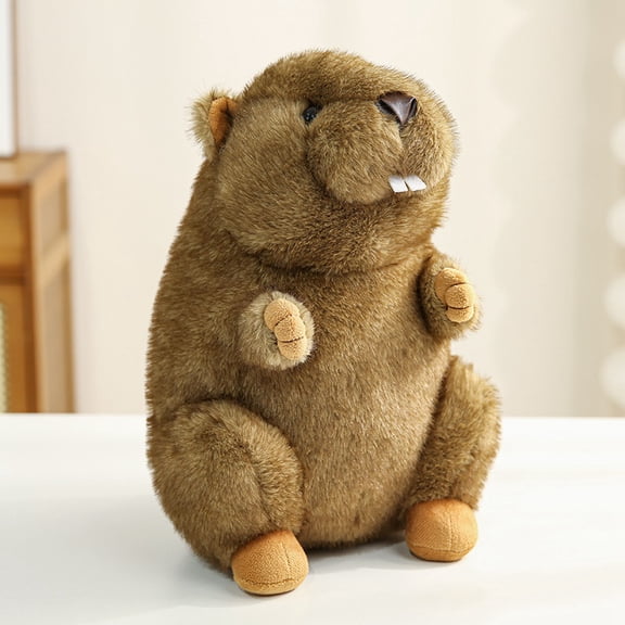 1pcs 9.85in Plush Realistic Groundhog Doll, Soft Throw Pillows Stuffed Premium Polyester Fiber Sofa Cushion Christmas Party Decor,Style 2