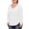 thumbnail image 2 of Amoretu Women Tee Shirts Plus Size Long Sleeve V Neck Curved Hem Tops (White, 3XL), 2 of 3