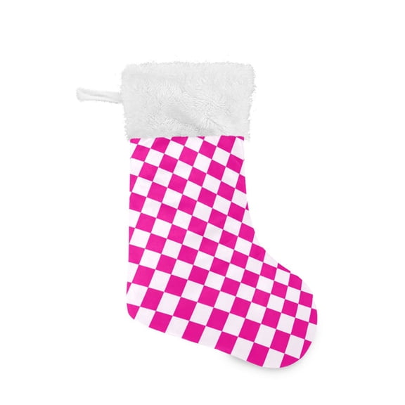 Christmas Stocking with Hanging Loop for Family Holiday Ornament Pink and White Checkered