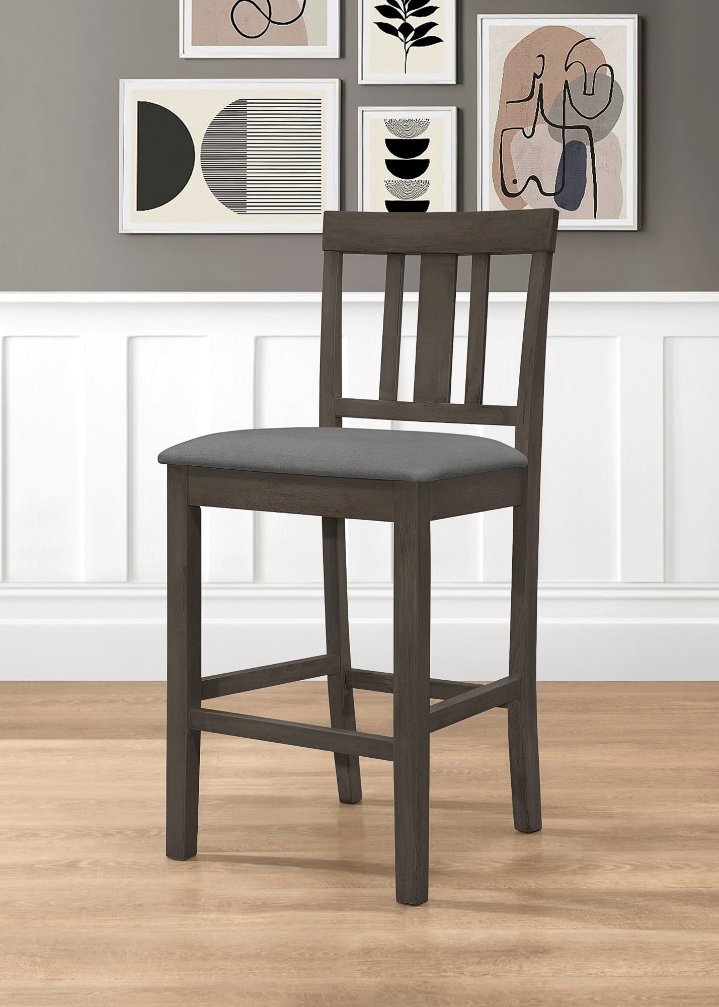 Home Design Kinsley Counter Chairs (Set of 4), Taupe/Gray, Slat-back design, Padded seat, Comfortable seating, Sturdy frame, Modern minimalist style, Durable construction