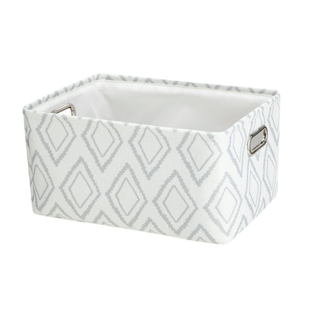 Mainstays Light Gray Diamond Canvas Storage Basket with Handles