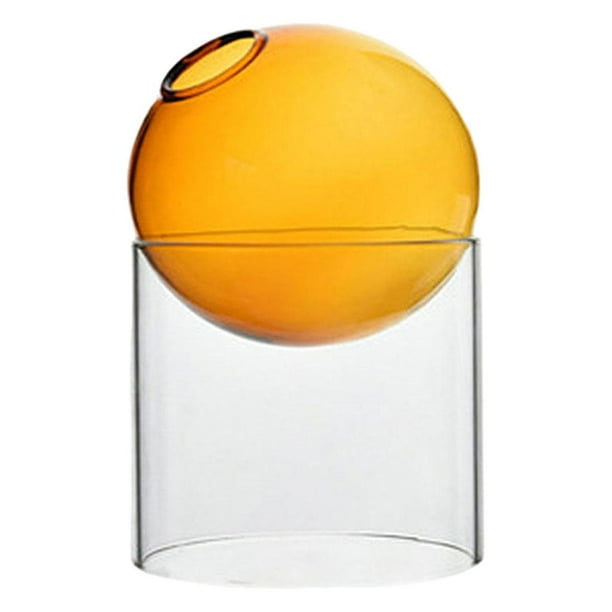 1 florero redondo de vidrio de borosilicato, florero de vidrio transparente, florero decorativo. Alto naranja