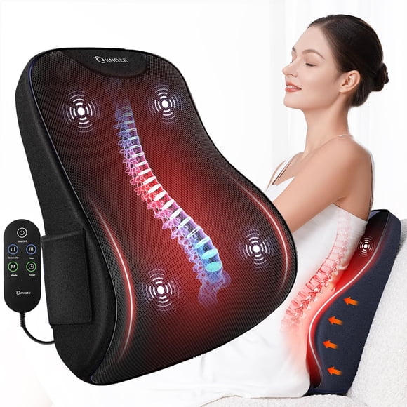KNQZE Lumbar Support Pillow for Office Chair, Heated Back Support Pillow with Vibration, Back Massage for Pain Relief, 3 Heating