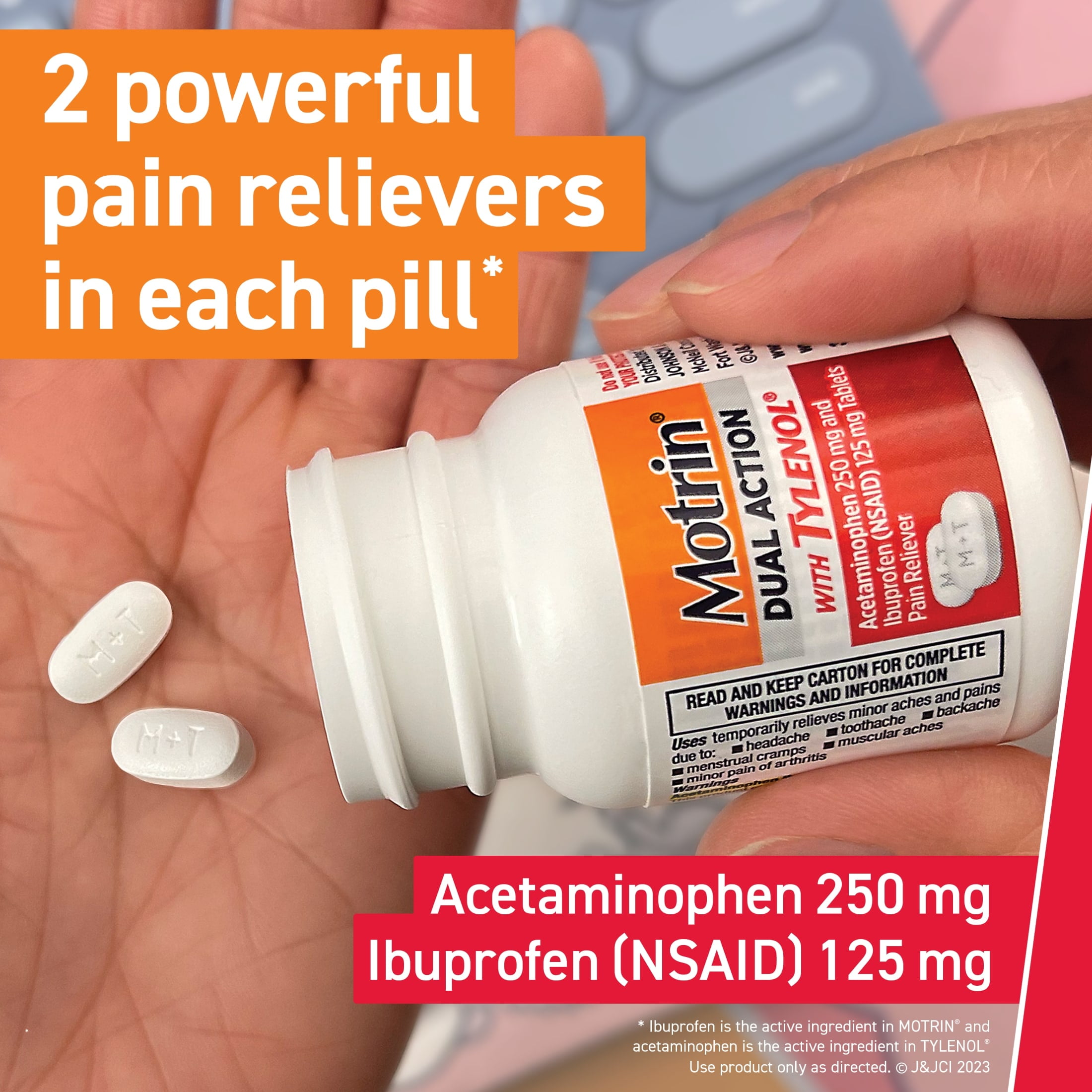 (3 pack) Motrin Dual Action with Tylenol, Ibuprofen & Acetaminophen, Value Size, 120 Count