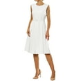 thumbnail image 2 of INSPIRE CHIC Women's Sleeveless Dress Zip Up Belted Fit & Flare Wear-to-Work Midi Dresses S White, 2 of 6