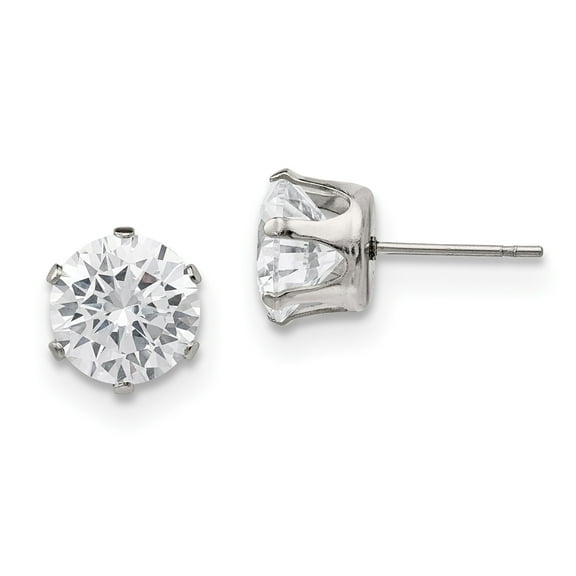 Stainless Steel Polished 9mm Round CZ Stud Post Earrings