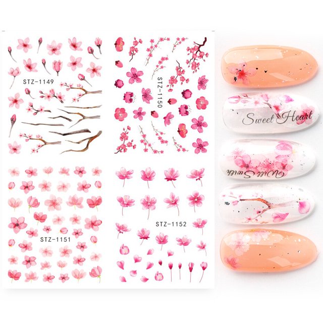 4 unids/set de dijes, pegatinas de hojas de flores para uñas, calcomanías de acuarela para decoración de uñas, deslizadores, decoraciones de manicura, láminas de tatuaje, TRSTZ1137-1180-1 Tan Jianjun unisex