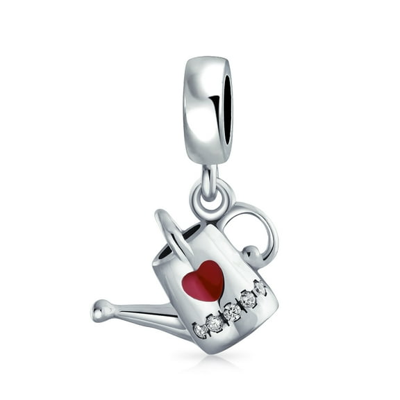 Bling Jewelry Womens Love Red Heart Watering Can Dangle Charm Bead Enamel Silver for Bracelet