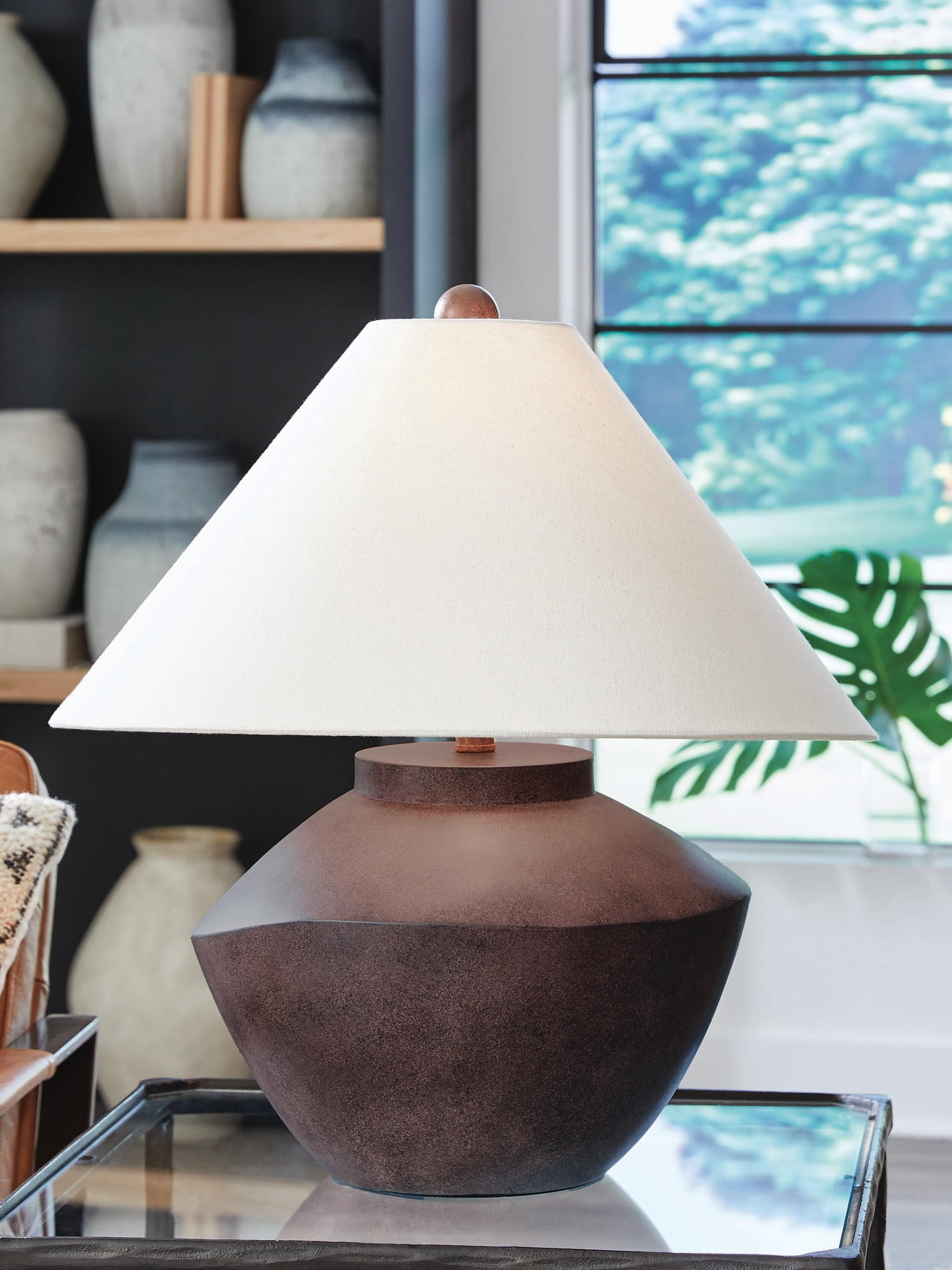 Signature Design by Ashley Honsworth Poly Table Lamp, Antique Red-Brown Finish, Empire Shade