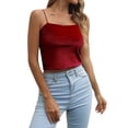 thumbnail image 1 of Playeras,Blusas y Tops,Ropa para Mujer Tallas grandes Camiseta sin mangas pequeña Retro de estilo corto de terciopelo para mujer (Wine, M), 1 of 7