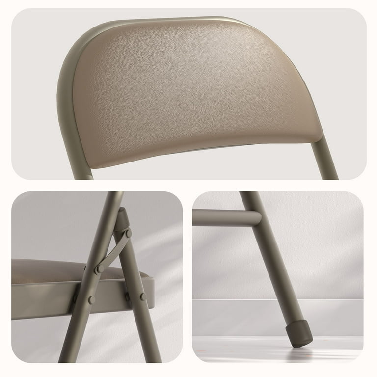 2 Pack Heavy Duty Folding Chairs with Padded Cushion, Khaki Metal