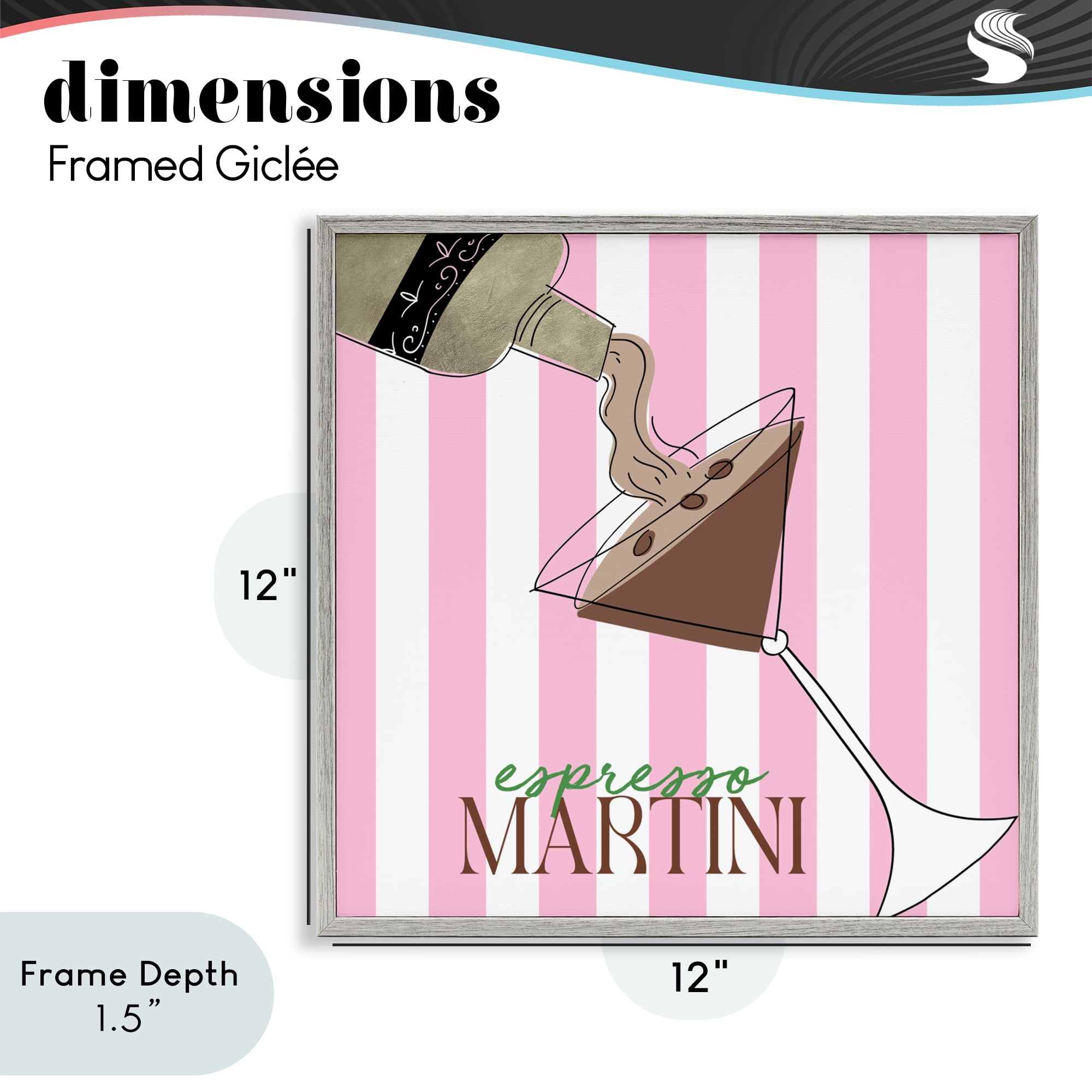 Stupell Industries Espresso Martini Pink Stripes Gray Framed Giclee Art, design by Deidre Mosher