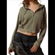 thumbnail image 1 of Sudadera Corta con Capucha y Cremallera para Mujer, Estilo Años 90, Larga, Cordón Ajustable y Bolsillos. Verde L, 1 of 9