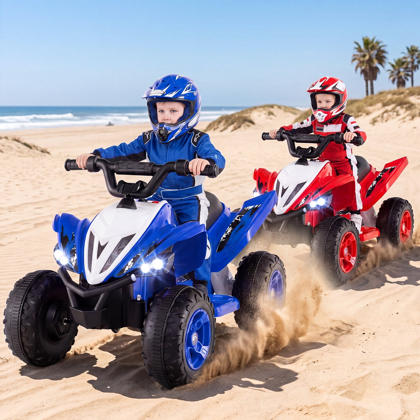 Costway 12V Quad 4 Wheeler Ride on Toy with Music, Light, USB Port, Wireless Connection Navy