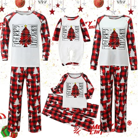 

Loungewear Sleepwear Christmas Pajamas Matching Men Printed Home Tree Baby Women MERRY Family Kids Christmas BRIGHT