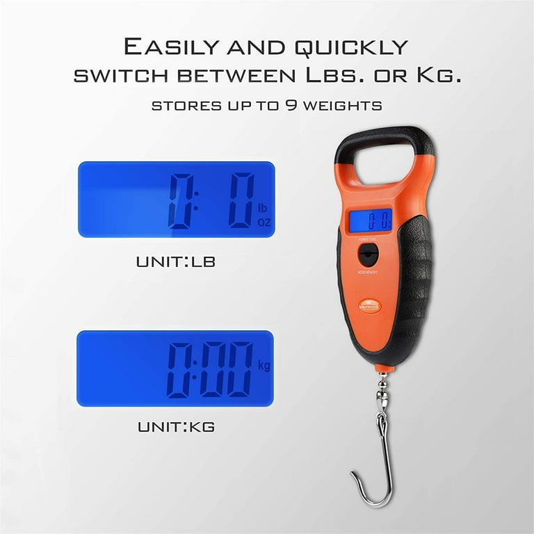 Waterproof Floating Digital Fishing Scale With No-Puncture Lip Gripper.  Dual Mode - Pounds/Ounces & Kilograms. Lightweight Abs Frame, Non-Slip  Handle. 