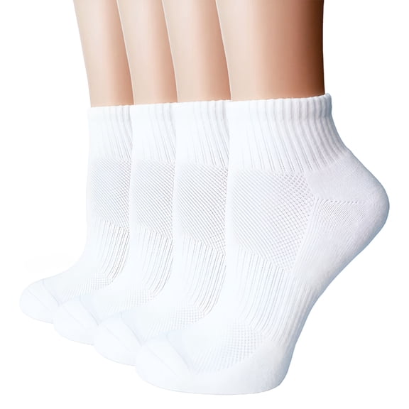TELOLY Socks for Women Women'S Blister Wicking Ankle Quarter Cushion Cotton Socks 4 Pack for Running Tennis and Workout Short Socks Womens Socks (Color: White,Size: One Size)