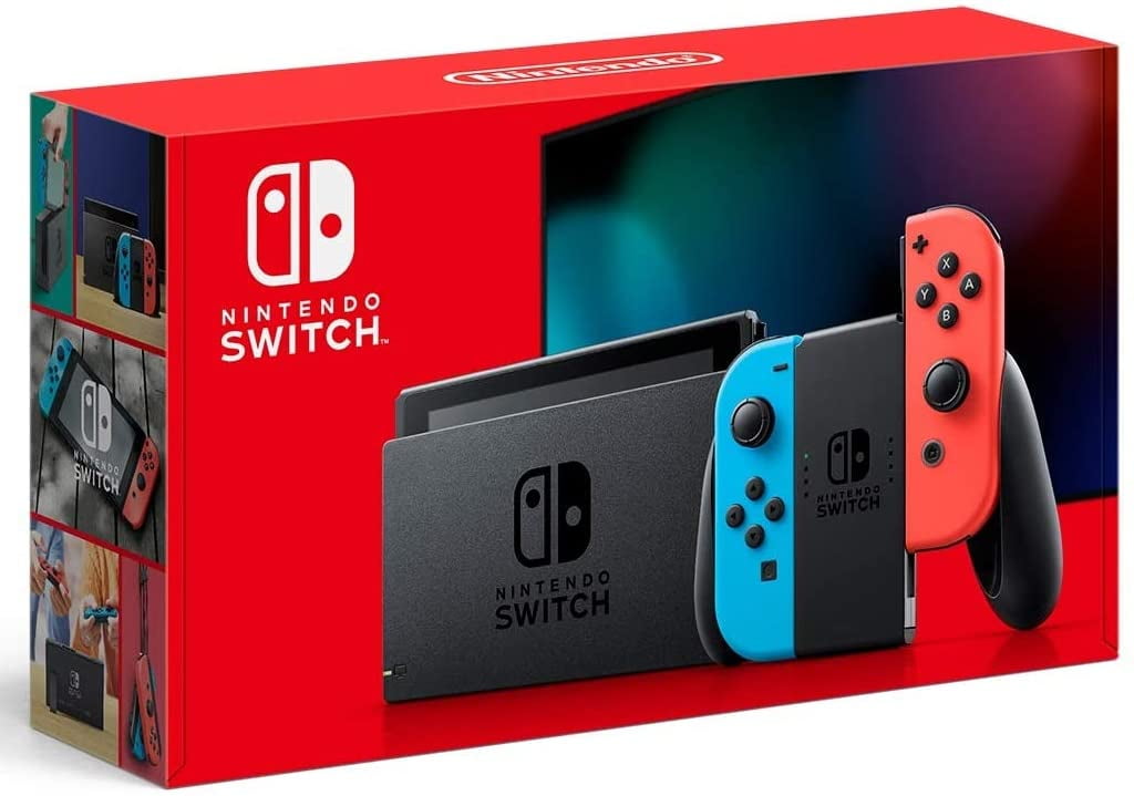 Restored Nintendo Switch Console with Neon Red and Blue Joycons (Refurbished)