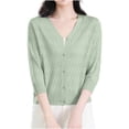 thumbnail image 2 of Pejock Women's Short Solid Cardigan, Casual Button Up Knit Sweater with Three Quarters Sleeve, Lightweight Open Front Coat for Spring and Summer, 2 of 9