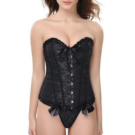 FJHNGBDH Women Vintage Renaissance Corset Off Shoulder Shapewear Lingerie Waist Push Bodysuit Elegant Lace Up Overbust Bustier