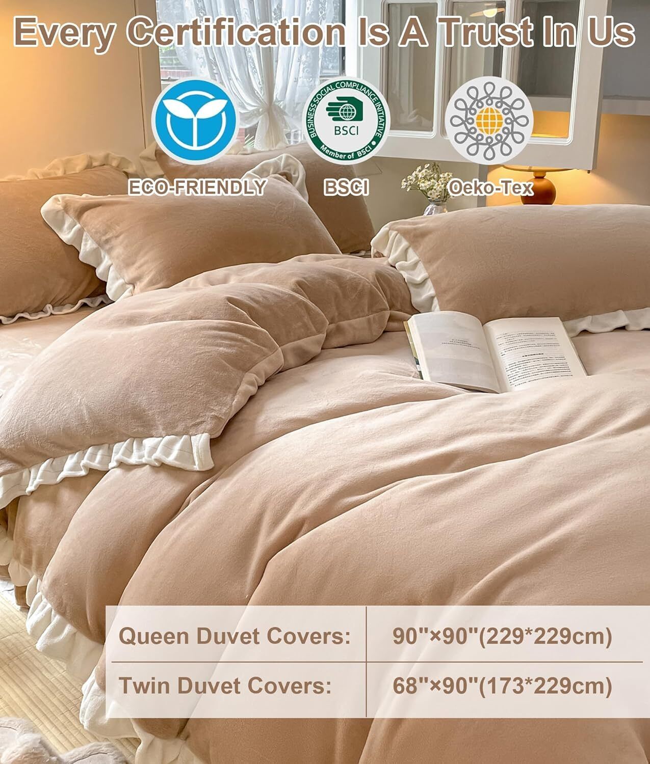 TOPCHANCES 3 Piece Duvet Cover Set, Soft Velvet Fabric Bedding Sets with Zipper Closure and 1 Pillowcase (Light Brown, Twin Size)