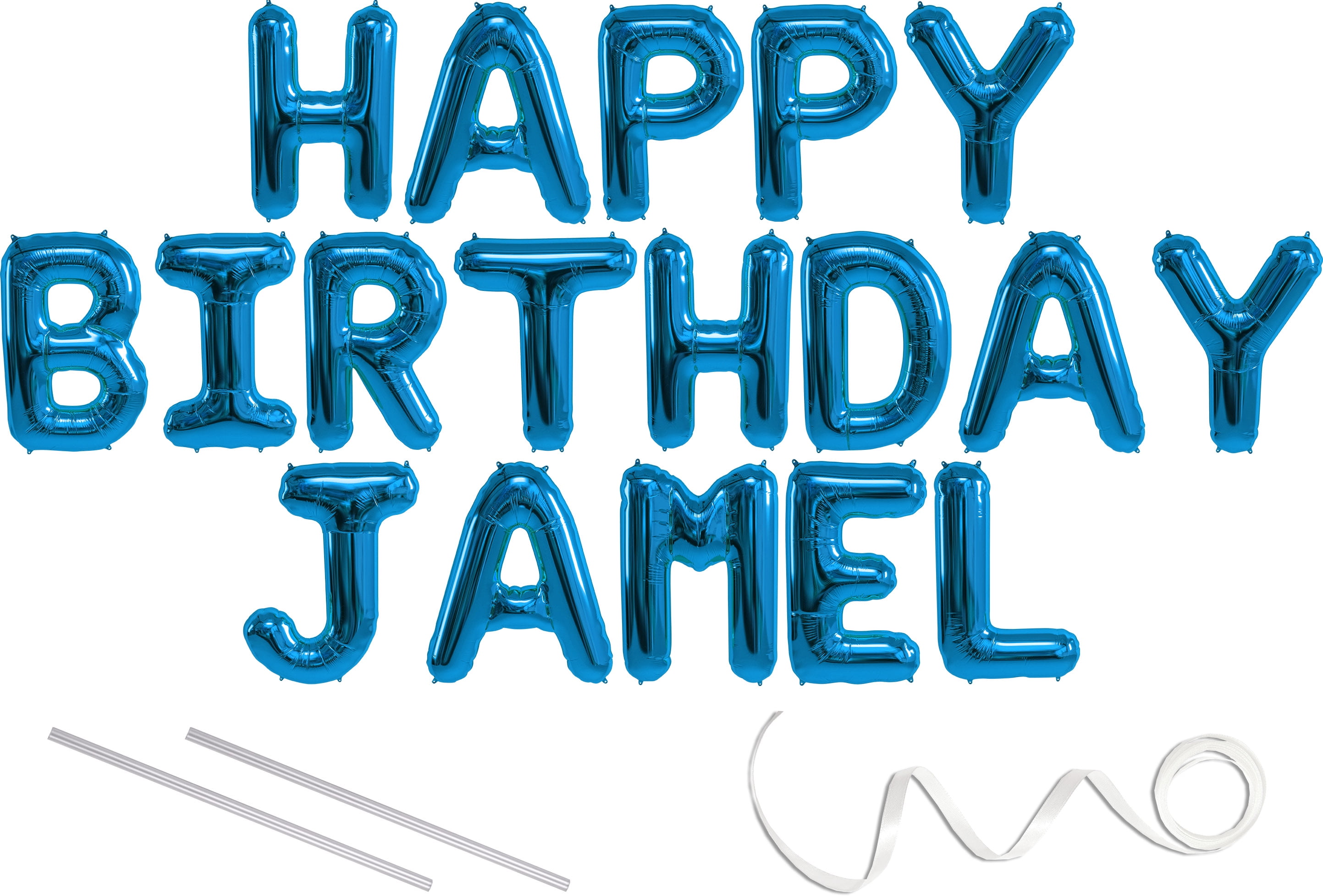 Jamel, Happy Birthday Mylar Balloon Banner - Blue - 16 inch Letters