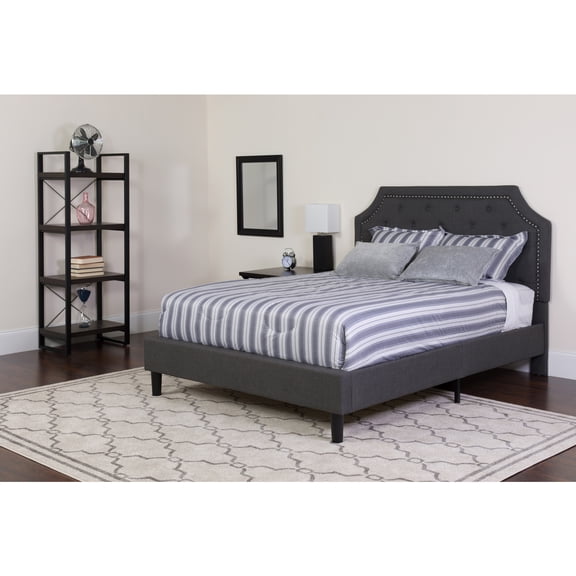 Emma   Oliver Full Arched Tufted Platform Bed/Memory Foam Mattress in Dark Gray Fabric