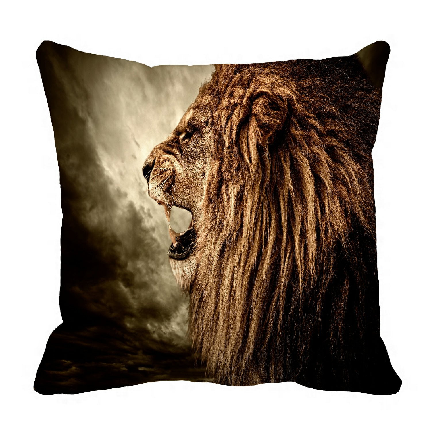 PHFZK Animal Pillow Case, Roaring Lion against Stormy Sky Pillowcase