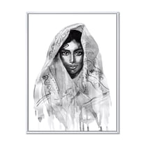 Designart 'Black and White Portrait of Young Indian Woman I' Modern Framed Canvas Wall Art Print