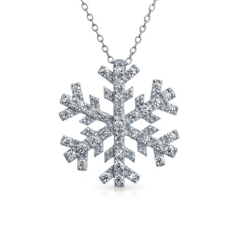 Rhodium Snowflake Pendant - CZ Snowflake Pendant Rhodium Plated Necklace 16 Inches