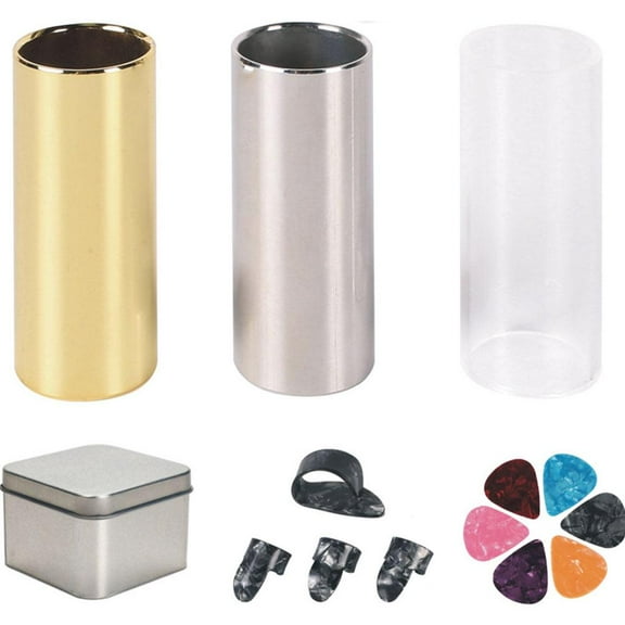 Guitar Slides Set 3 Glass Slides 1 Stainless Steel Slide 4pcs Finger Picks