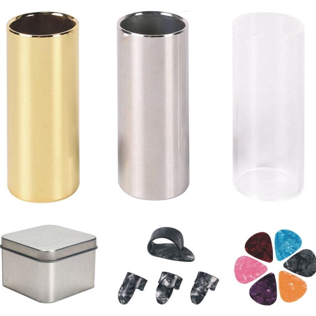 Guitar Slides Set 3 Glass Slides 1 Stainless Steel Slide 4pcs Finger Pi