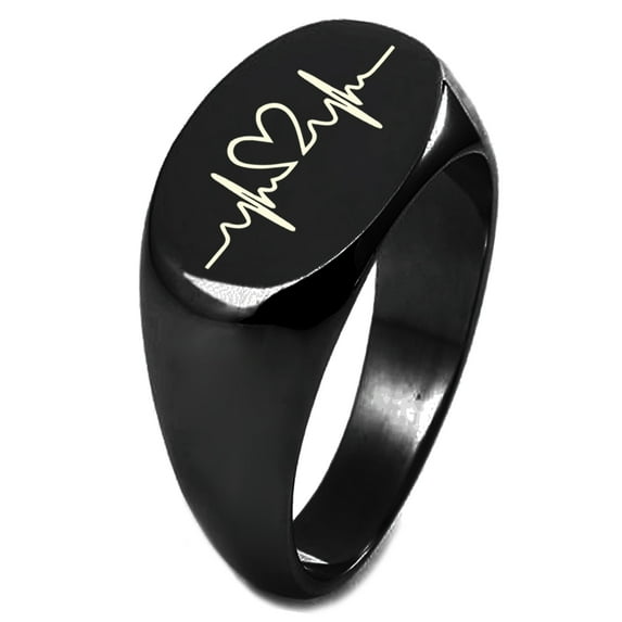 Sterling Silver Love Heart Lifeline Engraved Oval Flat Top Polished Ring