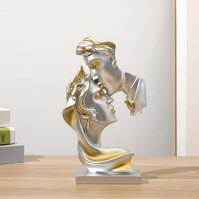 Estatua Creativa De Pareja Besándose - Estatua Dorada Resina Besándose Amante Escultura Escritorio Arte Moderno Figura Decoración De Mesa para El Hogar Oficina Sala De Estar