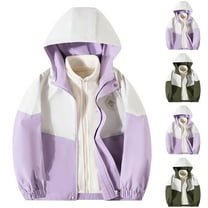 MKOSPLRT Girls Jacket 3 In 1 Detachable Liner Fleece Windproof Waterproof Lightweigt Coat with Hood Kids Color Block Fall Winter Raincoats