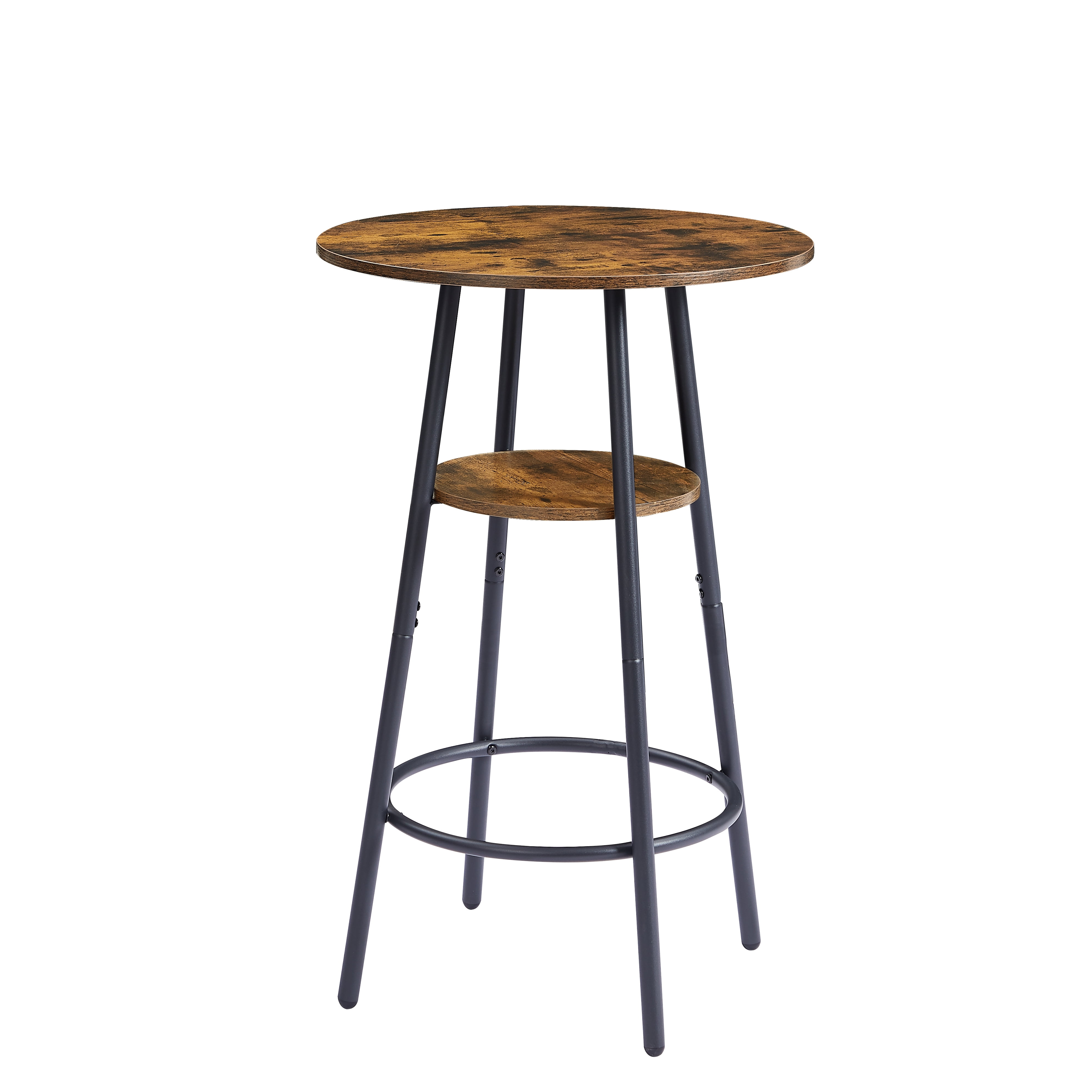 PAPROOS Round Bar Table Set for 2, 3 Pcs Pub Bistro Table and PU Upholstered Stools with Backrest, Industrial Counter Height Dining Table and Chairs for Kitchen Breakfast Nook Balcony, Brown