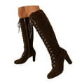 thumbnail image 3 of Fashion Suede Knee High Boots with Side Zipper and Lace Up Design Comfortable Heeled Footwear for Women in Autumn and Winter, 3 of 9