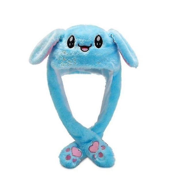 Gorro de conejo con orejas en movimiento, gorro de salto, divertido conejito de peluche, color azul