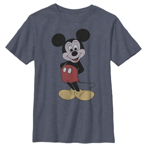 Boy's Mickey & Friends Mickey Mouse Classic Cartoon Smile  Graphic Tee Navy Blue Heather Medium