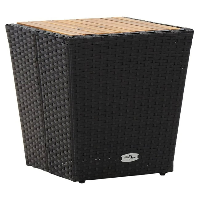 Mesa de Té Casafoyer Negra de Poliratán con Tapa de Madera de Acacia