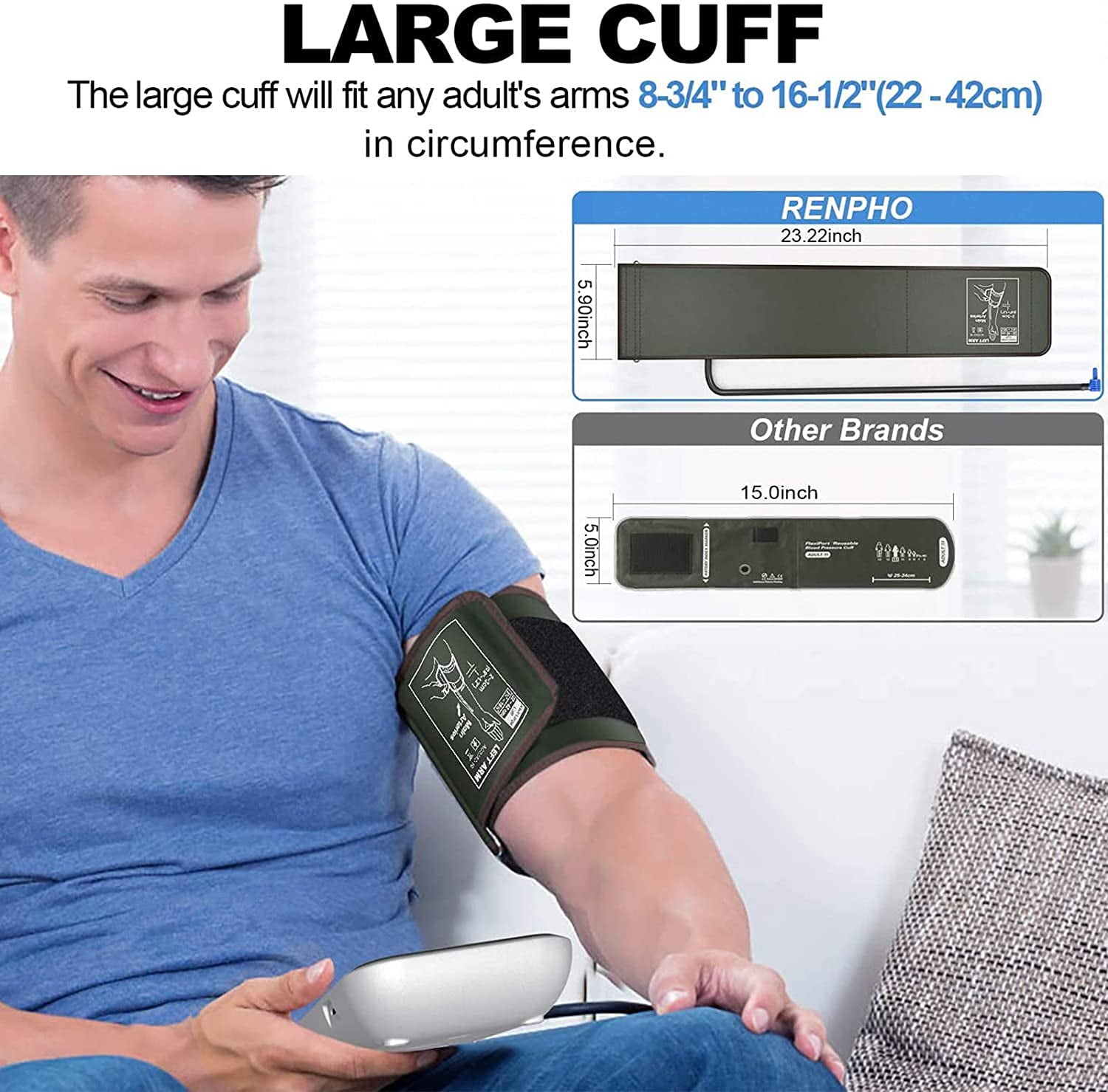 RENPHO Upper Arm Blood Pressure Monitor, Automatic Digital BP Machine Blood Pressure Cuffs with Speaker, FSA Eligible, Large Cuff, LCD Display, 2 Users, 240 Recordings for Home Mother and Father