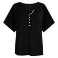 thumbnail image 6 of tklpehg Womens T Shirt Short Sleeve Summer Loose Ladies Tops Short Sleeve Tops Leisure Fashion V-Neck Button Tees Shirts Plain Colored Shirt Black 8(L), 6 of 7