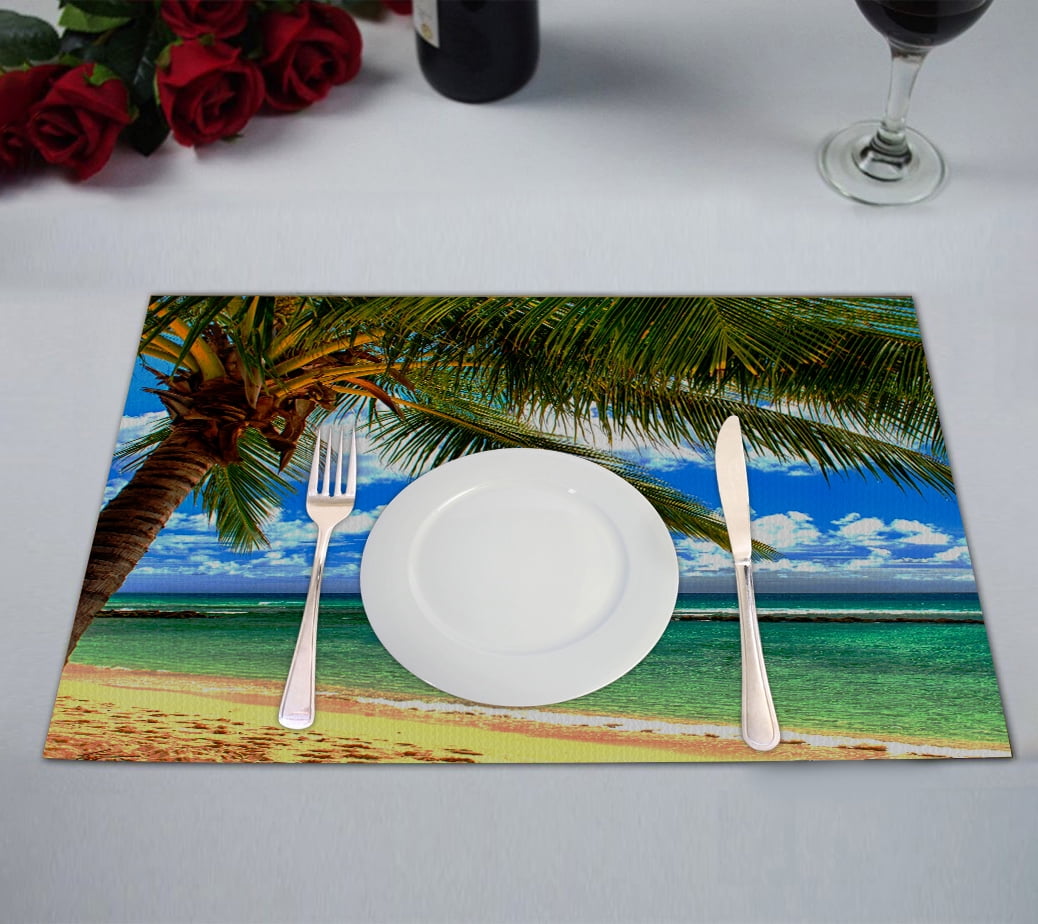 GCKG Beach Palm Tree Placemats 12x18 inches Set of 2