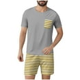 thumbnail image 3 of cllios Men Stripes Pajamas Set 2 Piece Sleepwear Shorts Button Down Tops Drawstring Shorts Loungewear with Pockets, 3 of 7